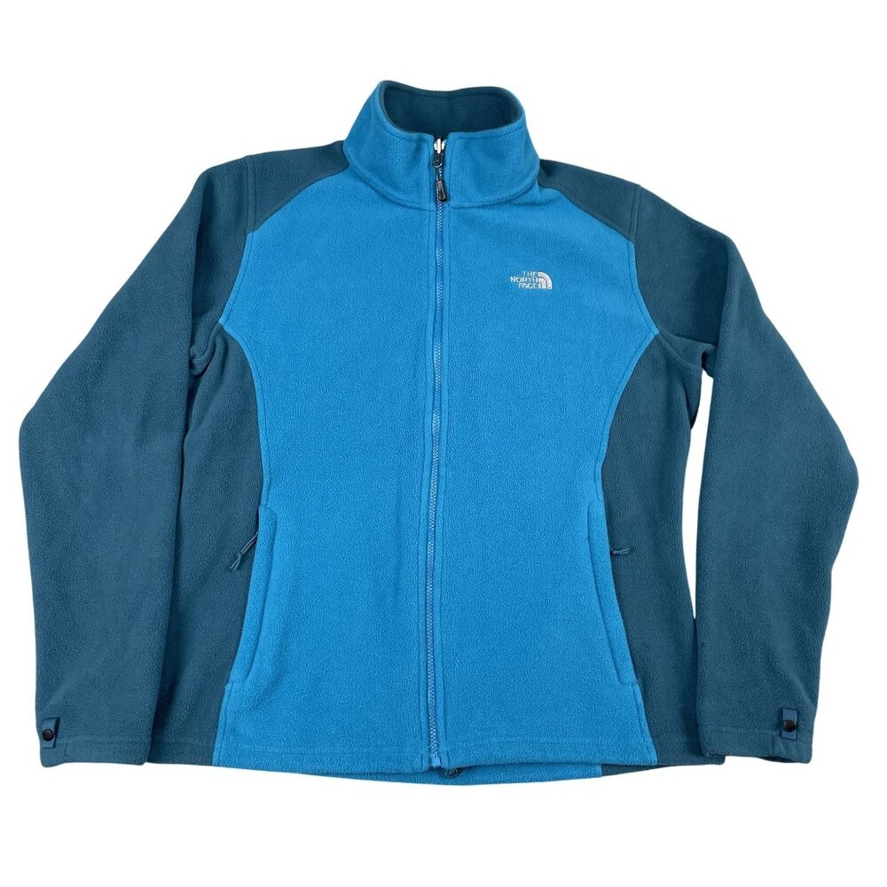 The North Face Womens Khumbu Full Zip Fleece Jacket Blue Tones Pockets Sz XL